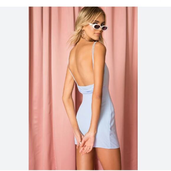 Superdown (REVOLVE) Bonita Drape-Back Mini Dress Medium M Blue FEMININE COQUETTE - Picture 2 of 6